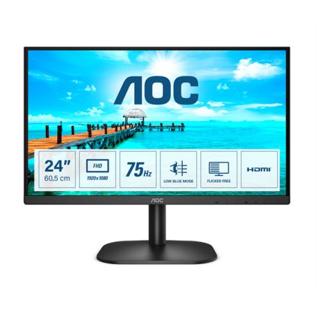 Asztali monitor, AOC monitor 23.8" 24B2XHM2, 1920x1080, 16:9, 250cd/m2, 4ms, VGA/HDMI