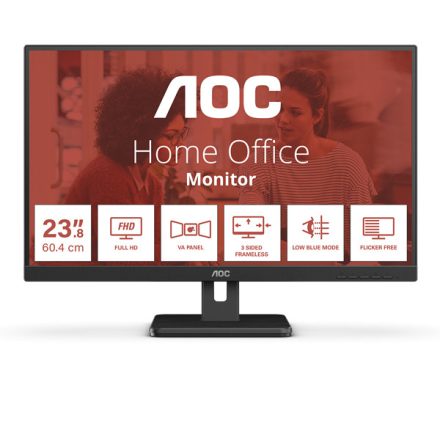 Asztali monitor, AOC VA monitor 23.8" 24E3UM, 1920x1080, 16:9, 300cd/m2, 4ms, HDMI/DisplayPort/2xUSB/VGA, hangszóró