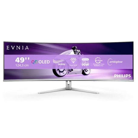 Asztali monitor, Philips Ívelt Gaming OLED monitor 49", 49M2C8900L/0 5120x1440, 32:9, 0,03ms, 2xHDMI/DP/4xUSB/USB-C, hangszóró, Ambiglow