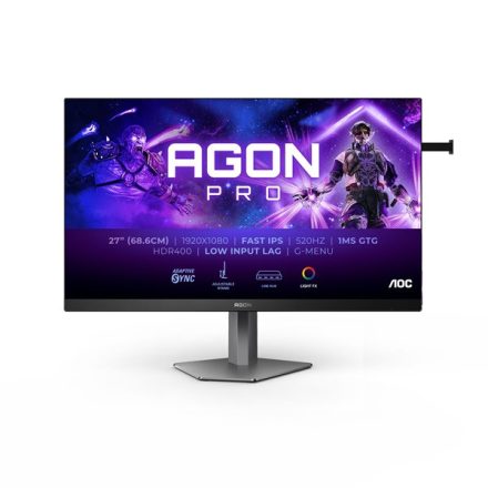 Asztali monitor, AOC Gaming 520Hz IPS  27" AG276FK, 1920x1080 16:9, 400cd/m2, 0,3ms, 2xHDMI/2xDisplayPort/2xUSB