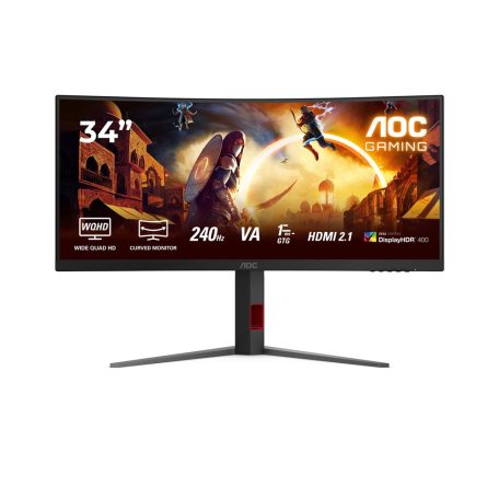 Asztali monitor, AOC Ívelt Gaming 240Hz monitor 34" CU34G4Z, 3440x1440, 21:9, 450cd/m2, 0,5ms, HDMIx2/DisplayPort/USBx2