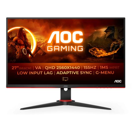 Asztali monitor, AOC Gaming 155Hz VA monitor 27" Q27G2E/BK, 2560x1440, 16:9, 250cd/m2, 1ms, 2xHDMI/DisplayPort