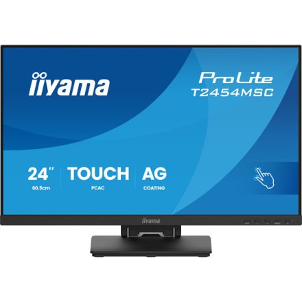 Asztali monitor, Érintőképernyős Iiyama touch IPS monitor, 23,8&quot, 1920 x 1080, 16:9, 300cd, 4ms, 1000:1, HDMI/DP/USBx2, T2454MSC-B3AG