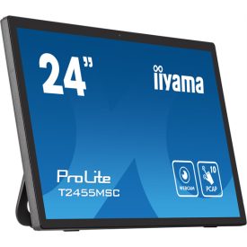   Asztali monitor, Iiyama touch IPS monitor 23.8 T2455MSC-B1, 1920x1080, 16:9, 350cd/m2, 5ms, HDMI/DP/2xUSB, hangszóró, webWebkamera