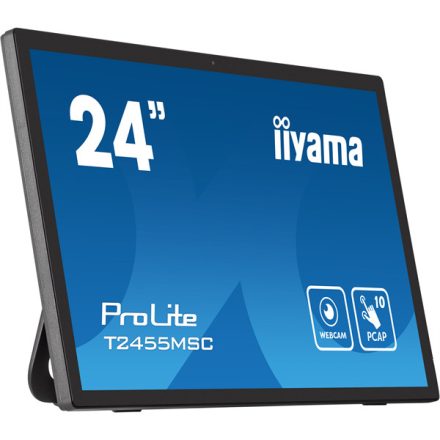 Asztali monitor, Iiyama touch IPS monitor 23.8 T2455MSC-B1, 1920x1080, 16:9, 350cd/m2, 5ms, HDMI/DP/2xUSB, hangszóró, webWebkamera
