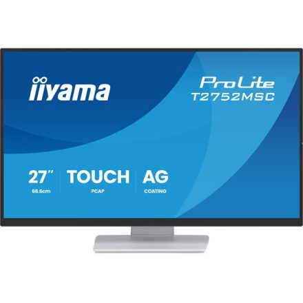 Asztali monitor, Érintőképernyős IIYAMA touch IPS monitor 27&quot T2752MSC-W1AG, 1920x1080, 16:9,  400cd/m2, 5ms, HDMI/DP,  hangszóró