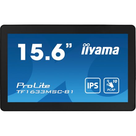 Asztali monitor, Érintőképernyős iiyama touch monitor, 15,6&quot, 1920 x 1080, 16:9, 450cd, 5ms, 1000:1, HDMI/DP TF1633MSC-B1