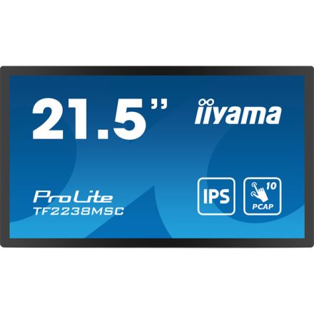 Asztali monitor, Iiyama touch IPS monitor 21.5 TF2238MSC-B1, 1920x1080, 16:9, 525cd/m2, 5ms, DP/HDMI//USB, hangszóró,  open frame